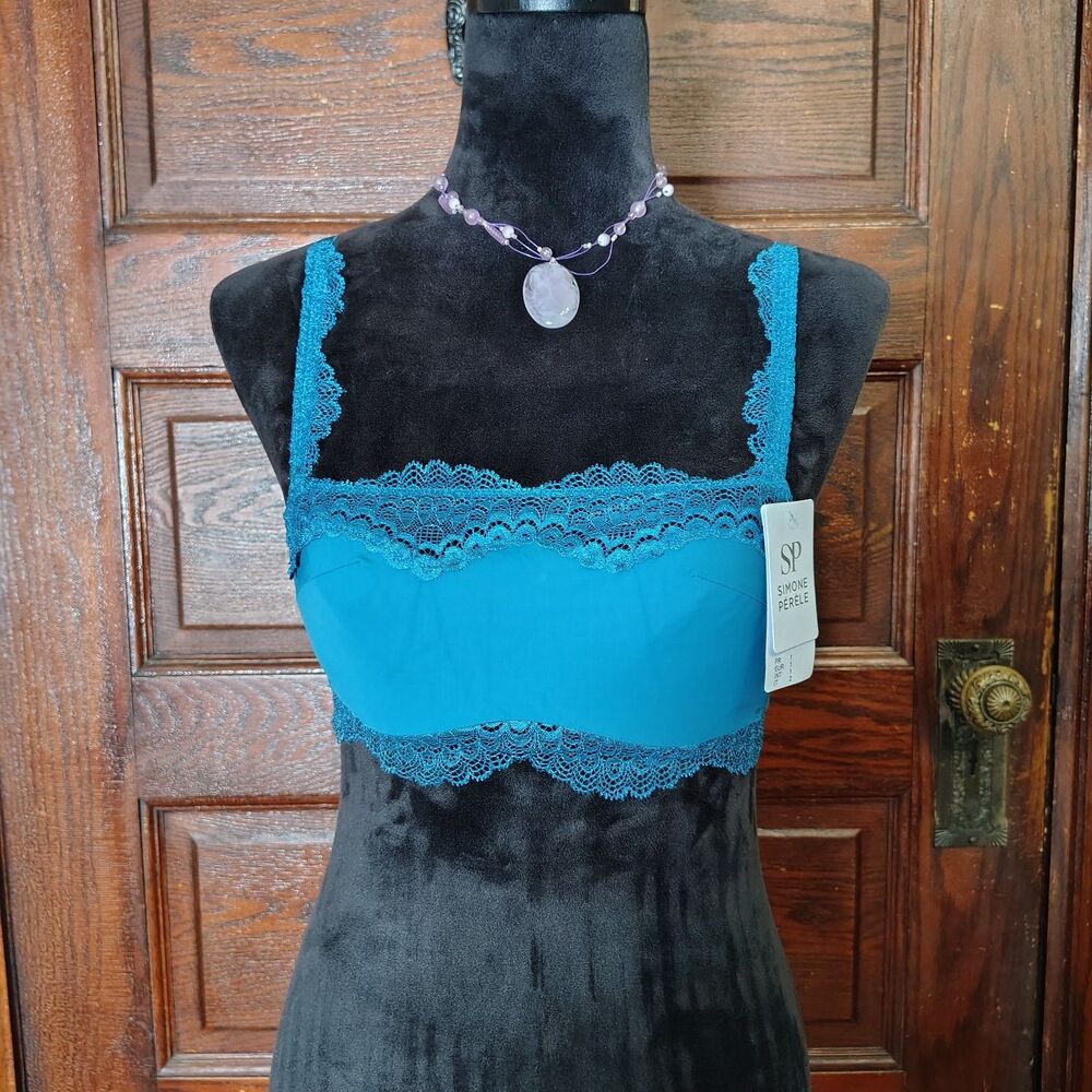 Simone Perele Teal Underwire Lace Eclat Bra Sz XS/34A/T803